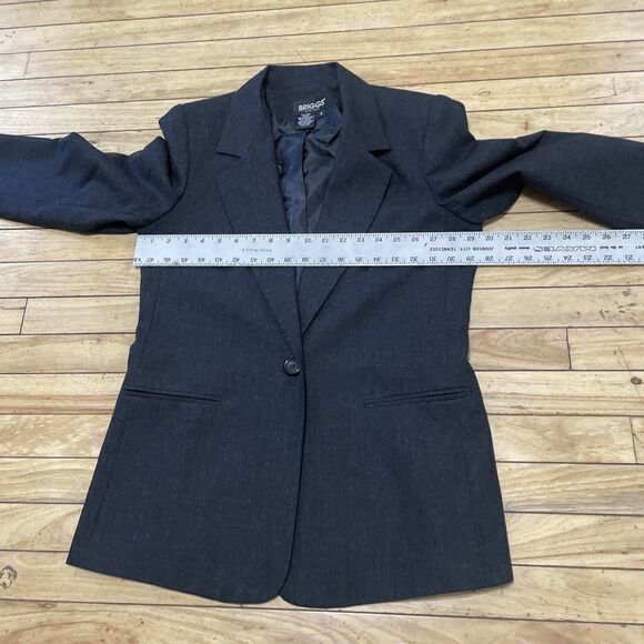 Briggs NY 100% Wool Suit Jacket Women 8 Charcoal Gray 1 Button Modern Cut Blazer - Picture 7 of 16